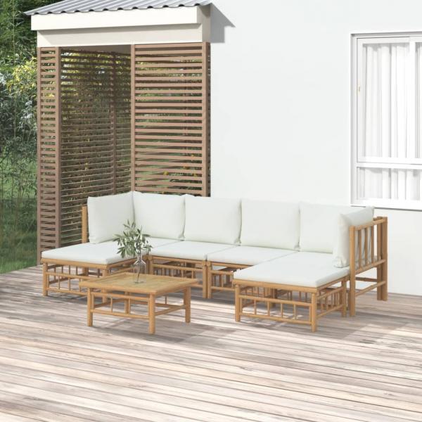 ARDEBO.de - 7-tlg. Garten-Lounge-Set mit Cremeweißen Kissen Bambus