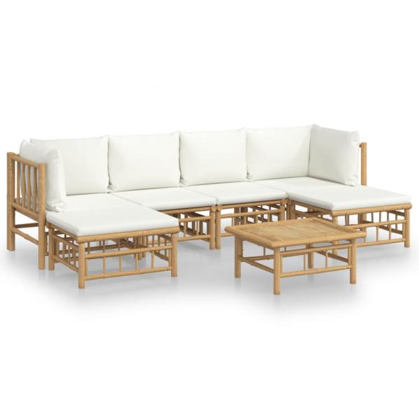 7-tlg. Garten-Lounge-Set mit Cremeweißen Kissen Bambus