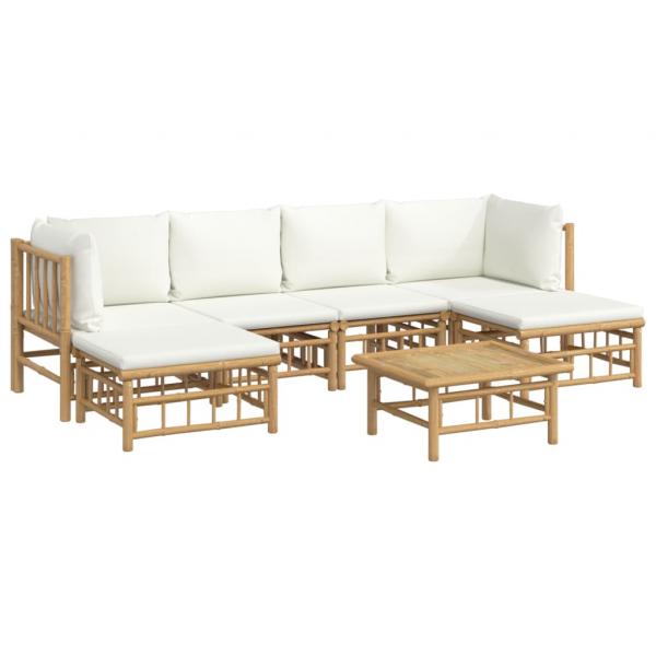 7-tlg. Garten-Lounge-Set mit Cremeweißen Kissen Bambus