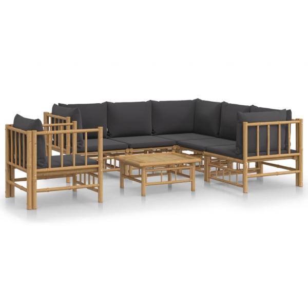 7-tlg. Garten-Lounge-Set mit Dunkelgrauen Kissen Bambus