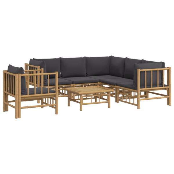 7-tlg. Garten-Lounge-Set mit Dunkelgrauen Kissen Bambus