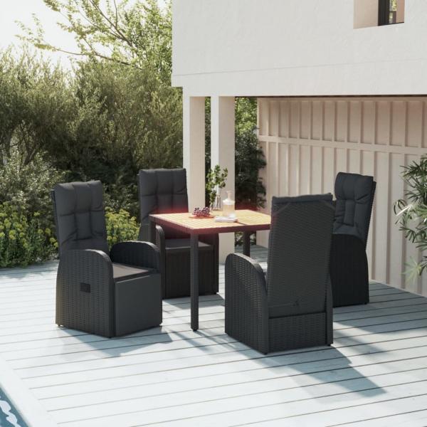 ARDEBO.de - 5-tlg. Garten-Essgruppe mit Kissen Schwarz Poly Rattan