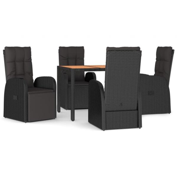 5-tlg. Garten-Essgruppe mit Kissen Schwarz Poly Rattan