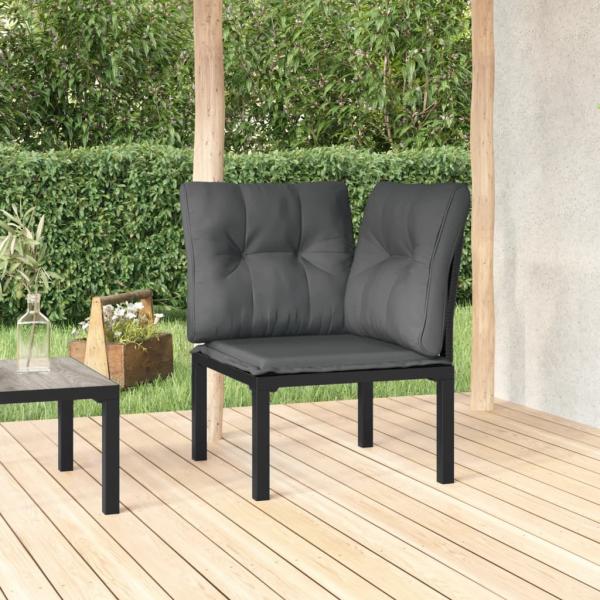 ARDEBO.de - Garten-Eckstuhl mit Kissen Schwarz und Grau Poly Rattan