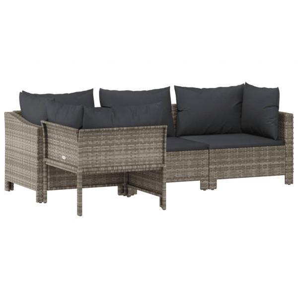 4-tlg. Garten-Lounge-Set mit Kissen Grau Poly Rattan