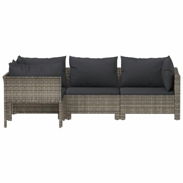 4-tlg. Garten-Lounge-Set mit Kissen Grau Poly Rattan