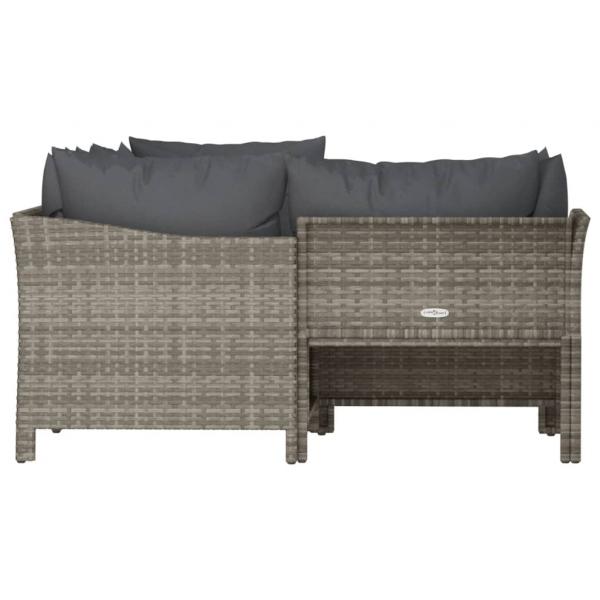 4-tlg. Garten-Lounge-Set mit Kissen Grau Poly Rattan