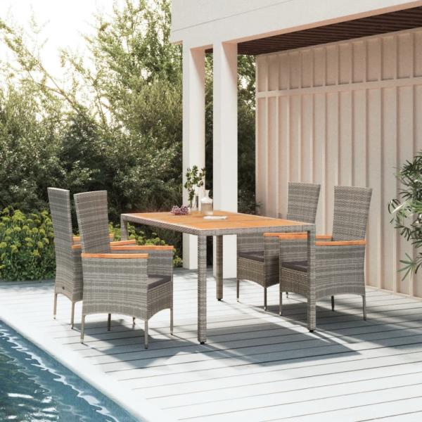 ARDEBO.de - 5-tlg. Garten-Essgruppe mit Kissen Grau Poly Rattan