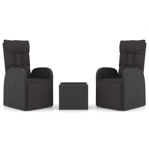 3-tlg. Garten-Lounge-Set Schwarz Poly Rattan & Stahl