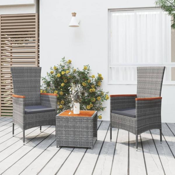 ARDEBO.de - 3-tlg. Garten-Lounge-Set Grau Poly Rattan & Massivholz Akazie