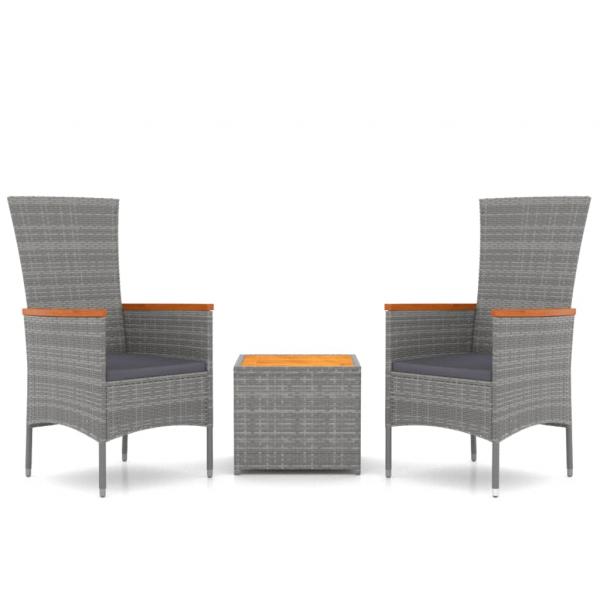 3-tlg. Garten-Lounge-Set Grau Poly Rattan & Massivholz Akazie