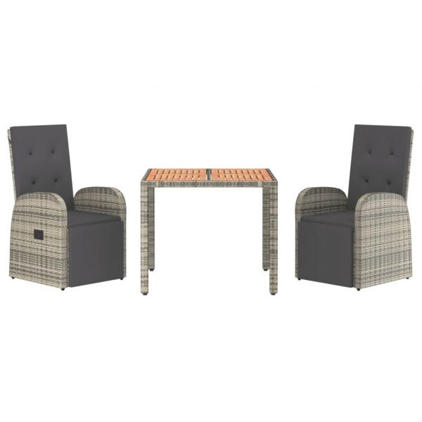 3-tlg. Garten-Essgruppe mit Kissen Grau Poly Rattan