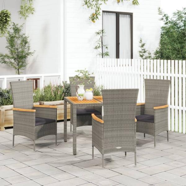 ARDEBO.de - 5-tlg. Garten-Essgruppe mit Kissen Grau Poly Rattan