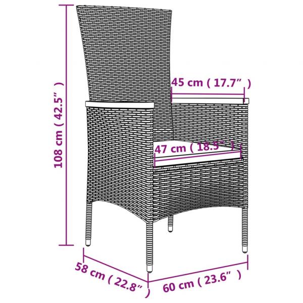 5-tlg. Garten-Essgruppe mit Kissen Grau Poly Rattan