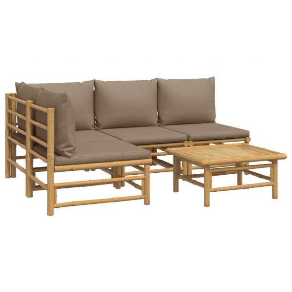 5-tlg. Garten-Lounge-Set mit Kissen Taupe Bambus