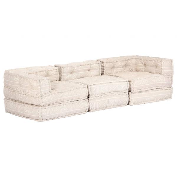 3-Sitzer Modularer Pouf Beige Stoff