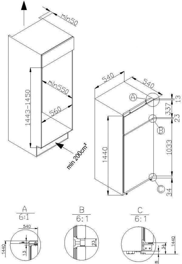 Amica EDTS 374 901 Einbau-Kühl-/Gefrierkombination, Nischenhöhe: 145 cm, 220 L, Schlepptür-Technik, elektronische Steuerung, Tür-Offen-Alarm, Inverter Kompressor, weiß (1195051)