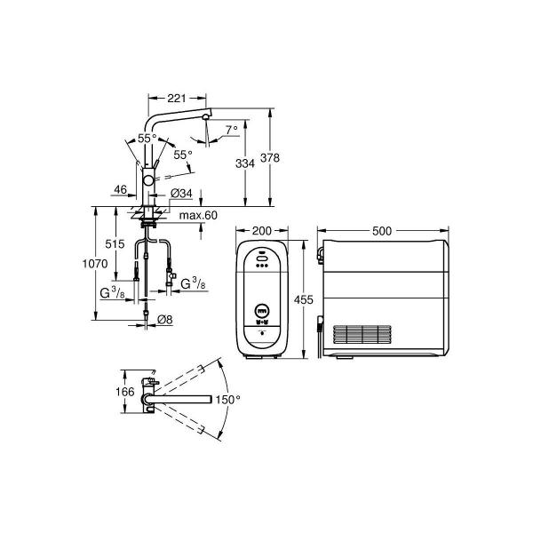 GROHE Blue Home Starter Kit, mit Filter, L-Auslauf, bis 150° schwenkbar, supersteel (31454DC1)