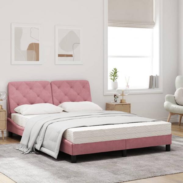 Bett mit Matratze Rosa 140x200 cm Samt