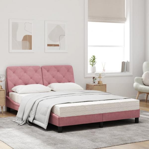 Bett mit Matratze Rosa 140x190 cm Samt