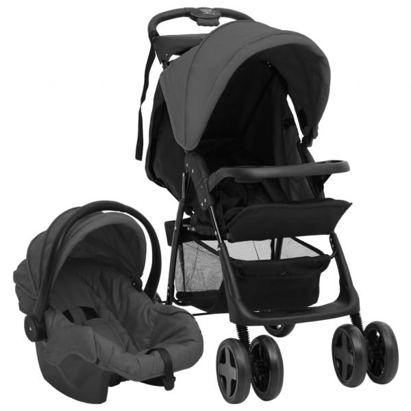 ARDEBO.de - 3-in-1 Kinderwagen Dunkelgrau und Schwarz Stahl