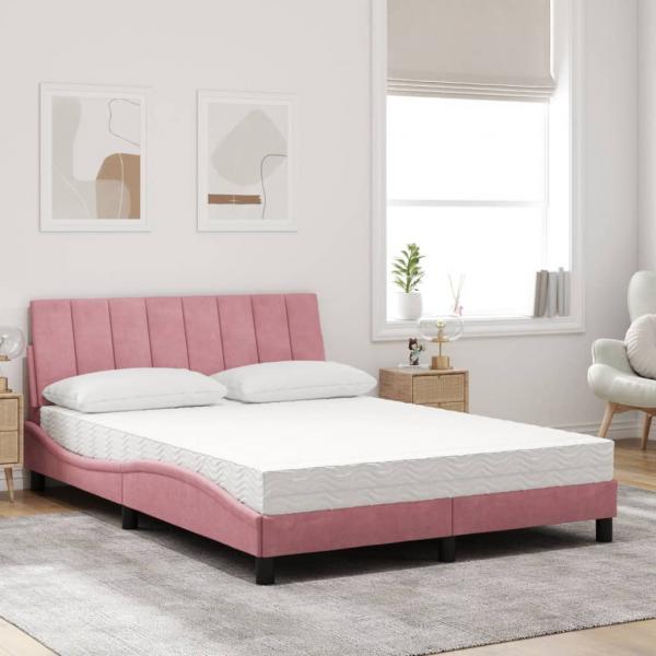 Bett mit Matratze Rosa 140x190 cm Samt