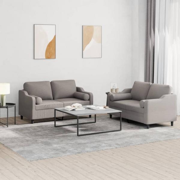 ARDEBO.de - 2-tlg. Sofagarnitur mit Kissen Taupe Stoff