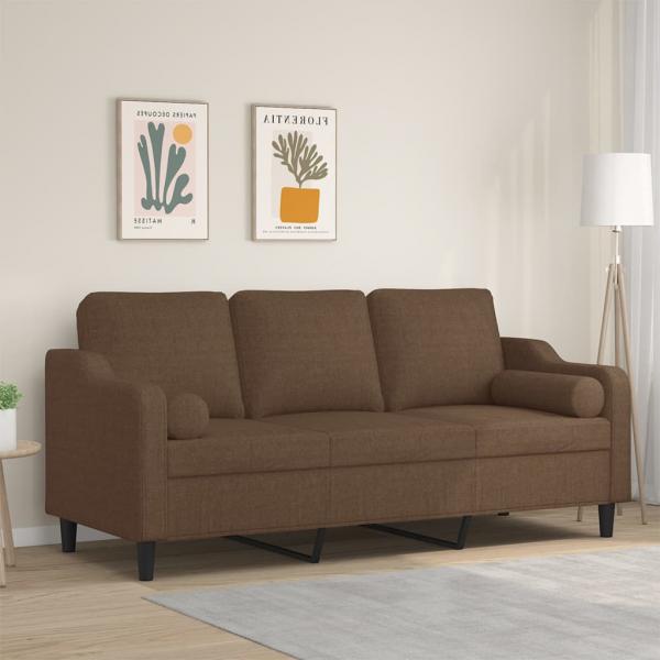 ARDEBO.de - 3-Sitzer-Sofa mit Zierkissen Braun 180 cm Stoff