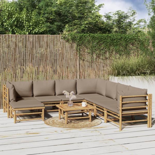 ARDEBO.de - 9-tlg. Garten-Lounge-Set mit Kissen Taupe Bambus