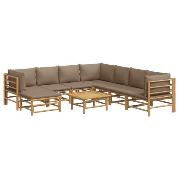 9-tlg. Garten-Lounge-Set mit Kissen Taupe Bambus