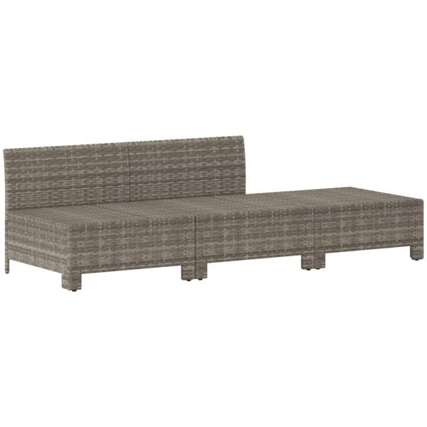 3-tlg. Garten-Lounge-Set mit Kissen Grau Poly Rattan