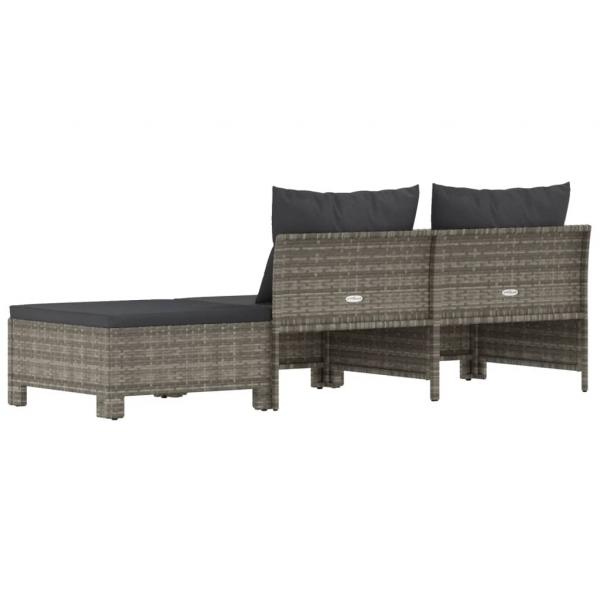 3-tlg. Garten-Lounge-Set mit Kissen Grau Poly Rattan