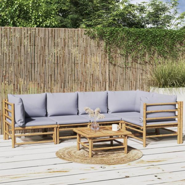 ARDEBO.de - 6-tlg. Garten-Lounge-Set mit Hellgrauen Kissen Bambus