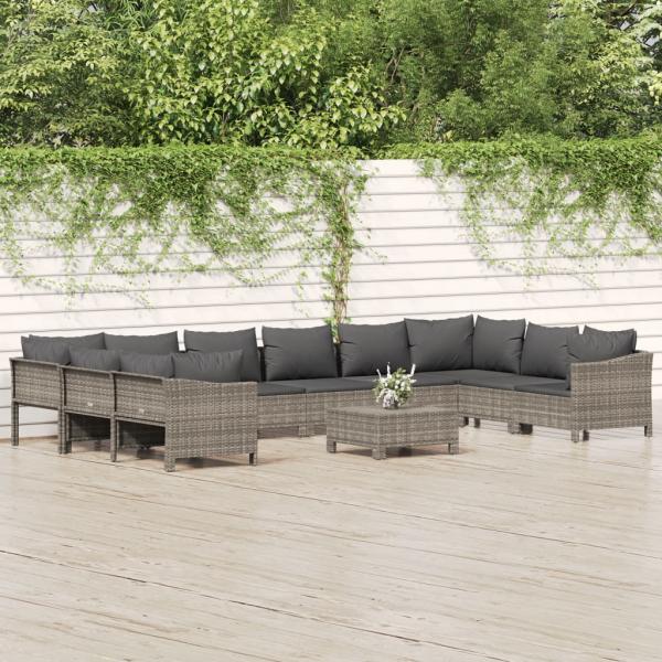 ARDEBO.de - 11-tlg. Garten-Lounge-Set mit Kissen Grau Poly Rattan