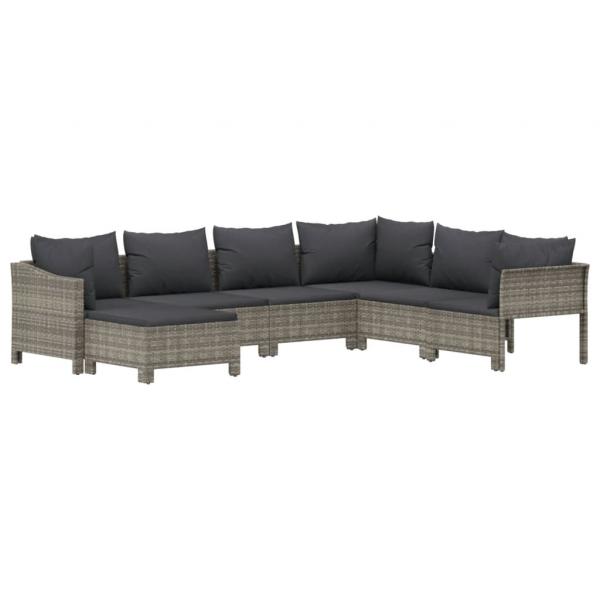 7-tlg. Garten-Lounge-Set mit Kissen Grau Poly Rattan