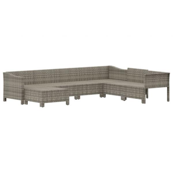 7-tlg. Garten-Lounge-Set mit Kissen Grau Poly Rattan