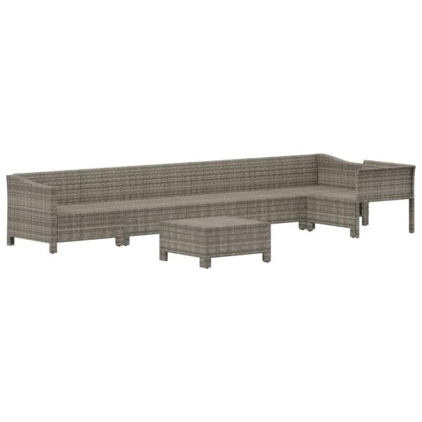 7-tlg. Garten-Lounge-Set mit Kissen Grau Poly Rattan