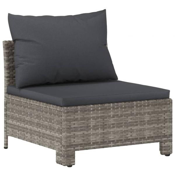 Garten-Mittelsofa mit Kissen Grau Poly Rattan