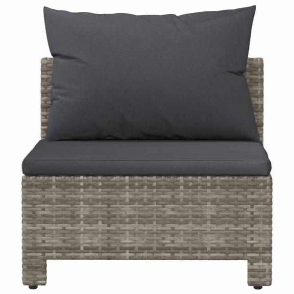 Garten-Mittelsofa mit Kissen Grau Poly Rattan