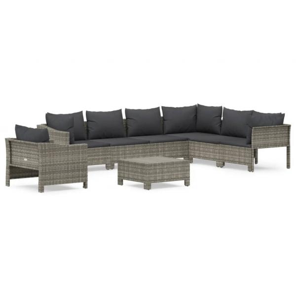 8-tlg. Garten-Lounge-Set mit Kissen Grau Poly Rattan