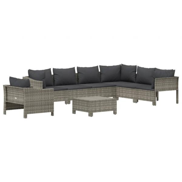 8-tlg. Garten-Lounge-Set mit Kissen Grau Poly Rattan