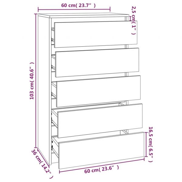 Schubladenschrank Braun Eichen-Optik 60x36x103 cm Holzwerkstoff