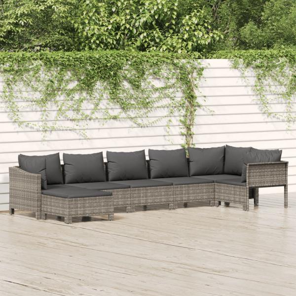 ARDEBO.de - 7-tlg. Garten-Lounge-Set mit Kissen Grau Poly Rattan