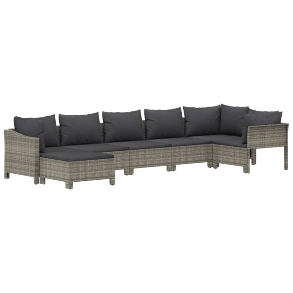 7-tlg. Garten-Lounge-Set mit Kissen Grau Poly Rattan