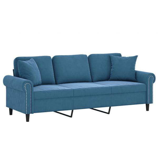 3-Sitzer-Sofa mit Zierkissen Blau 180 cm Samt