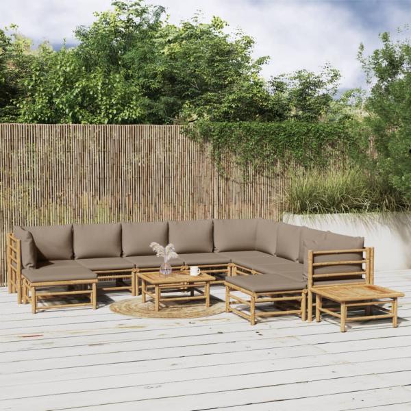 ARDEBO.de - 12-tlg. Garten-Lounge-Set mit Kissen Taupe Bambus