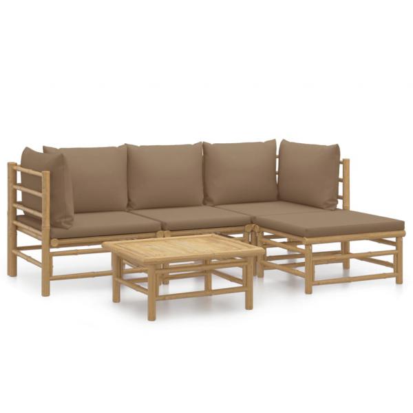 5-tlg. Garten-Lounge-Set mit Kissen Taupe Bambus