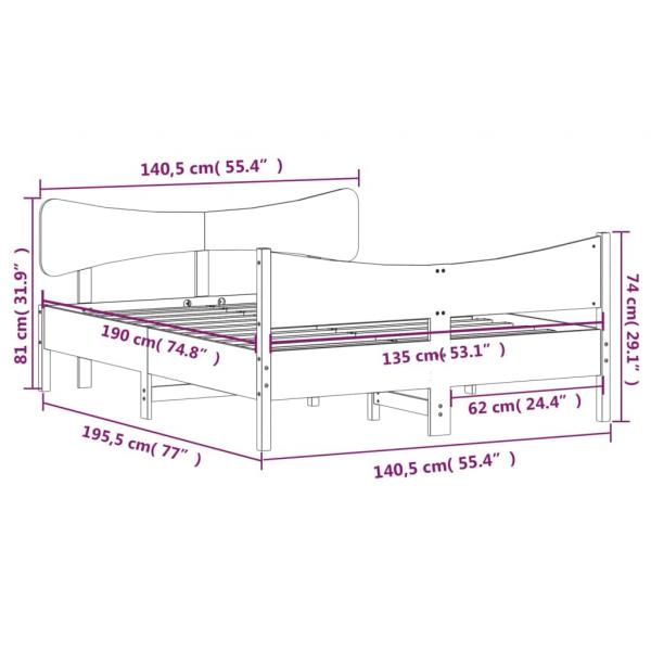 Massivholzbett ohne Matratze Weiß 135x190 cm Kiefernholz