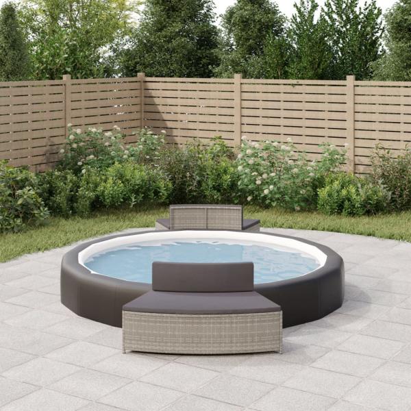 ARDEBO.de - Whirlpool-Bänke mit Auflagen 2 Stk. Grau Poly Rattan