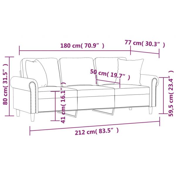 3-Sitzer-Sofa mit Zierkissen Braun 180 cm Samt